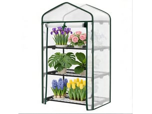 Serre de jardin 69x49x125 cm – blanche – 3 étagères métalliques, porte enroulable et protection uv pour plantes