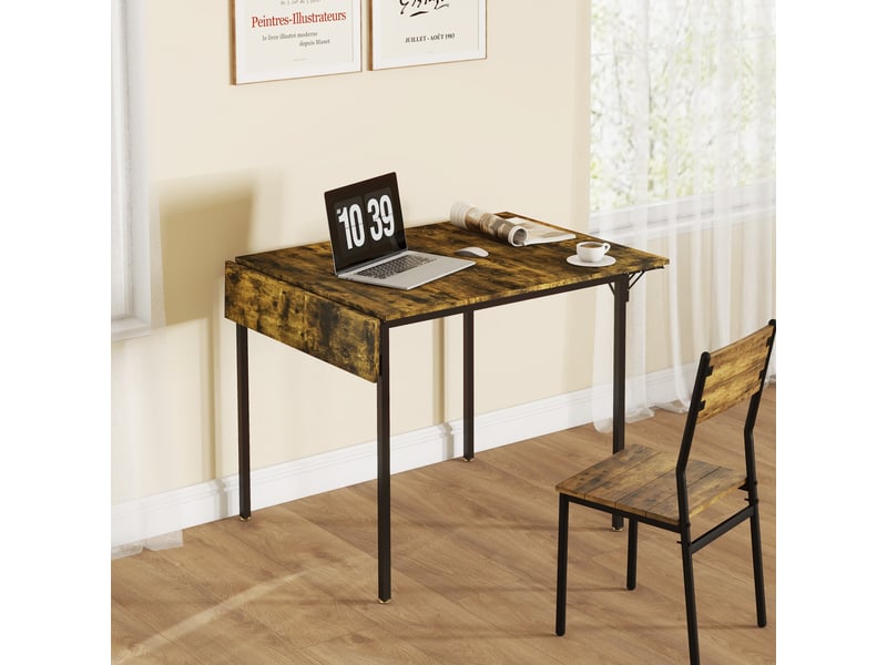  Table de salle à manger avec 2 rabats style industriel, extensible, table à abattant pour 2-4 personnes  - Conforama D