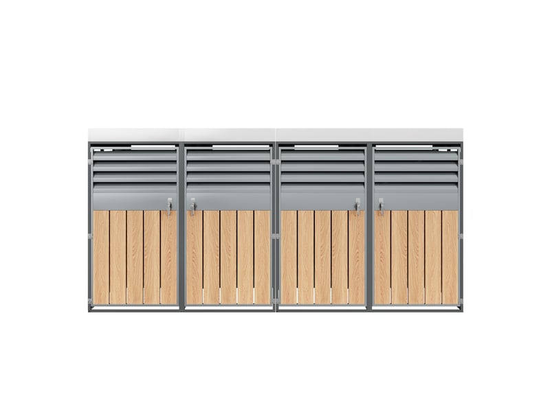  Cache-poubelles 4 compartiments avec bac à plantes, ventilation à lames, métal verrouillable  - Conforama A