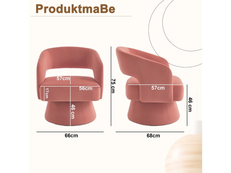  Fauteuil pivotant 360° rose en chenille avec accoudoirs  - Conforama E