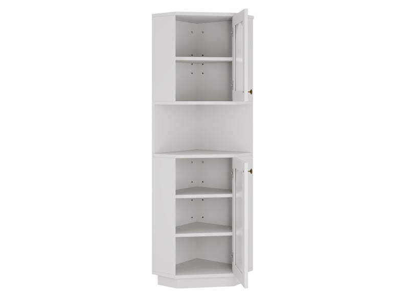 Meuble de rangement d'angle blanc avec éclairage led et verre texturé - Conforama D