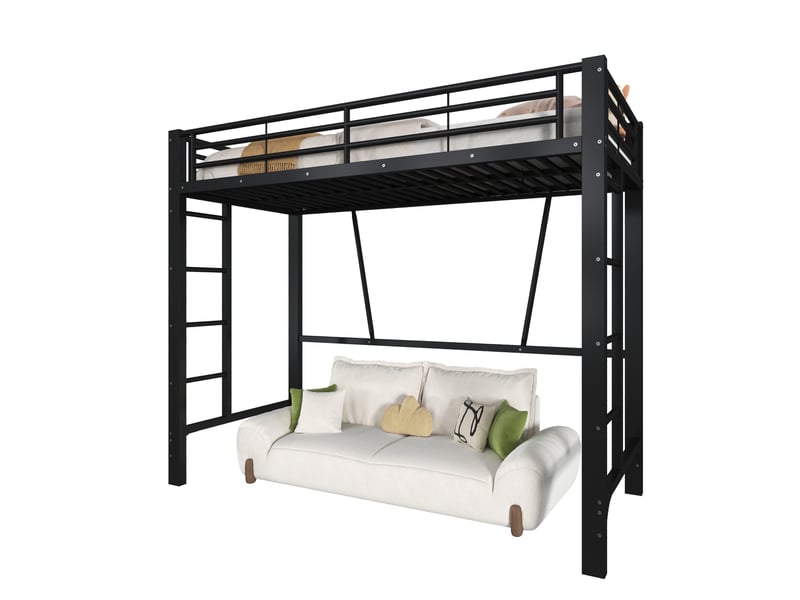  Lit mezzanine 90x200 cm en métal avec double échelle coloris noir  - Conforama A