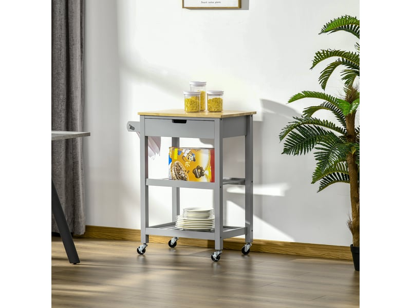  Desserte de service chariot de cuisine à roulettes 2 étagères - avec plan de travail en bois hévéa, 1 tiroir et  - Conforama D