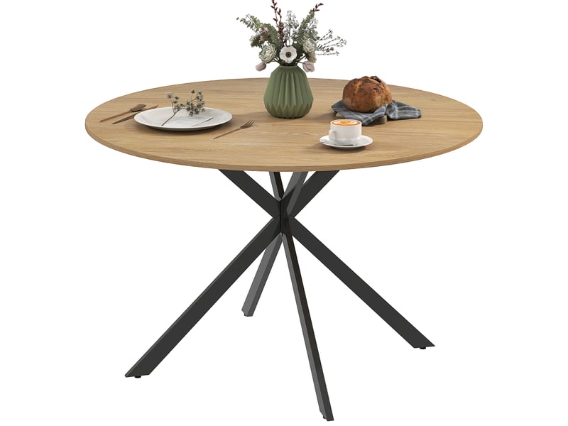  Table à manger ronde, table de cuisine panneau de particules chêne 120x120x75cm  - Conforama A