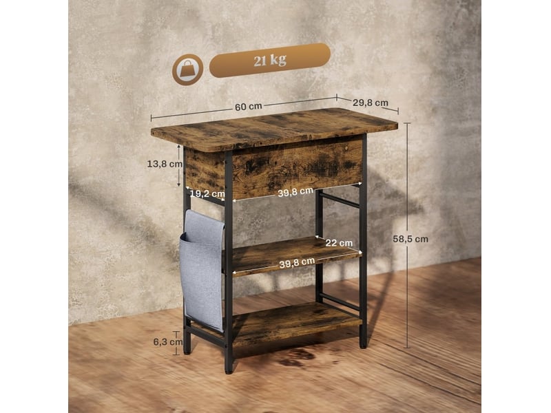  Table d’appoint 60x29,8x58,5 cm avec prises usb et rangement marron rustique  - Conforama C