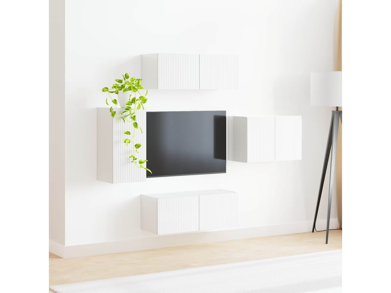  Ensemble de meuble tv - banc tv - meuble de rangement mural 4 pcs blanc brillant  - Conforama D