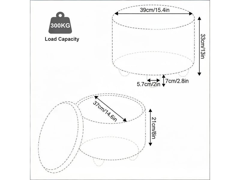 Pouf rond avec rangement, tabouret pratique, repose-pieds compact, siège chaussures  - Conforama C
