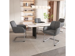 Chaises de salle à manger lot de 4 avec accoudoirs ergonomiques  - pieds acier courbés, microfibre - gris