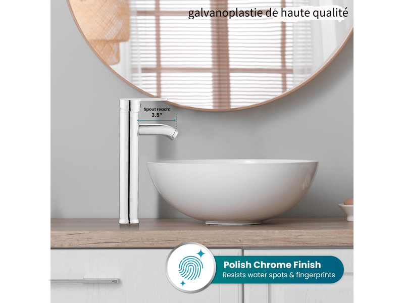 Robinet mitigeur eau chaude et froide, robinet de lavabo à poignée unique (couleur: galvanoplastie de haute qualité) - Conforama D