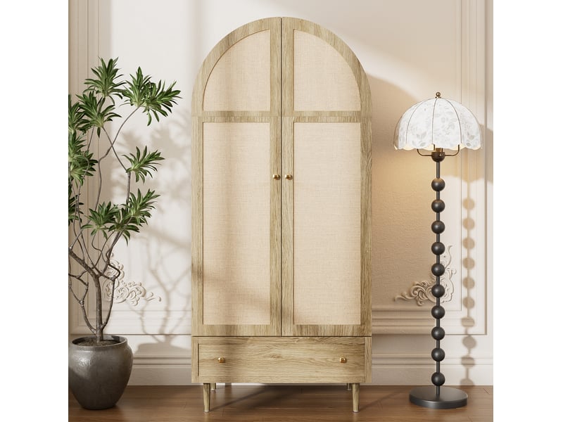 Armoire moderne 79x50x175 cm, grande capacité avec tiroirs et portes, meubles de chambre, revêtues de tissu, mdf, chêne  - Conforama D