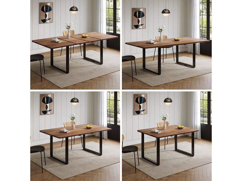Table à manger extensible 140180220x80 cm, rectangulaire, 6-10 places, pieds en métal, style moderne - noyer - Conforama E