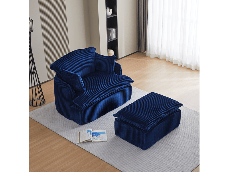  Fauteuil tcqpz avec ottoman compressé cloud en velours côtelé bleu 115 x 89 x 77 cm sans montage pour petit espace  - Conforama E