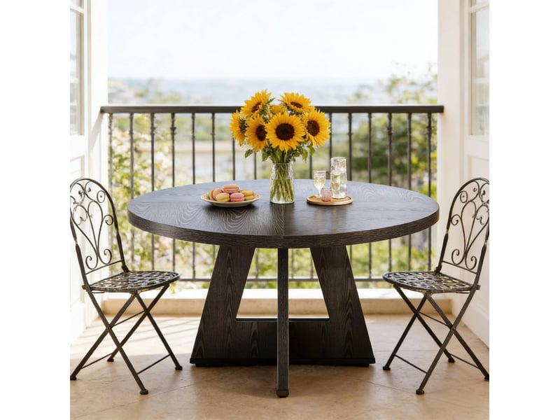 Table de salle à manger ronde 120 cm style maison de campagne bois noir  - Conforama B