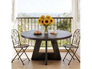 Table de salle à manger ronde 120 cm style maison de campagne bois noir