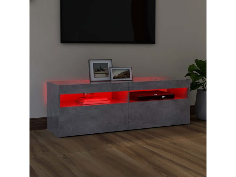  Meuble tv - banc tv - meuble de rangement avec lumières led gris béton 120x35x40 cm  - Conforama C