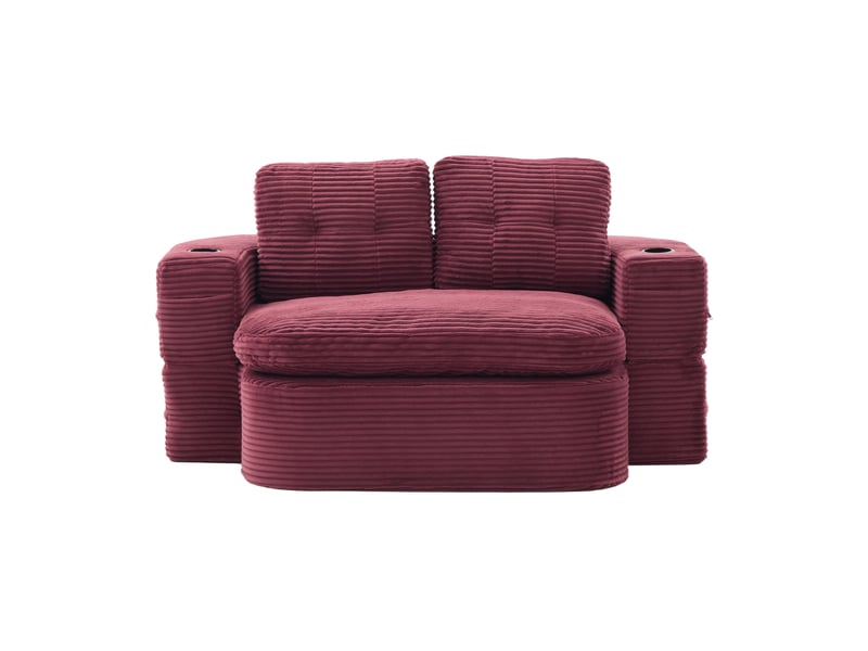  Canapé-lit 2-en-1 165x97x61 cm, ouvert 165x123x30 cm, 2 porte-gobelets, velours côtelé rouge bordeaux, sans matelas  - Conforama A