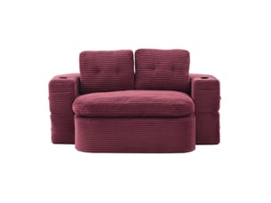 Canapé droit compressé convertible OKWISH 2 places Velours côtelé rouge vin