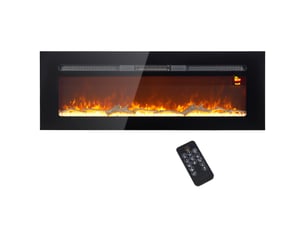 Cheminée électrique murale 1800 w, effet flamme led 3 couleurs, 5 intensités, encastrable