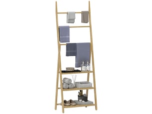 Étagère salle de bain en bambou pliable 3 niveaux étagère à échelle porte-serviettes 53,5x30x153cm effet bois naturel