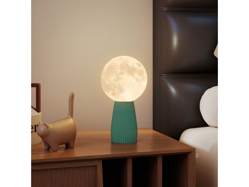  Lampe de table en forme de lune, 3 couleurs et 10 niveaux de luminosité, en abs, ø15 x 28 cm, blanc et vert foncé  - Conforama C