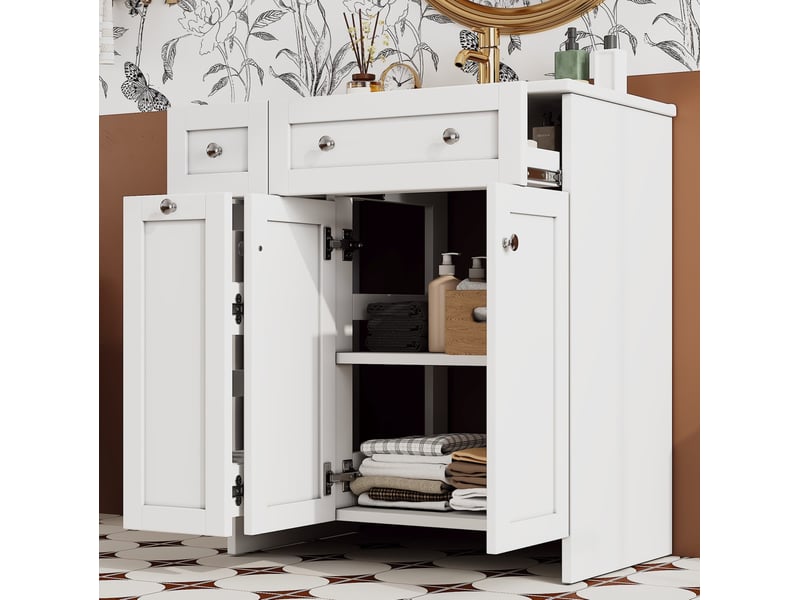 Meuble vasque de salle de bains 76x47x86 cm avec 3 tiroirs blanc  - Conforama E