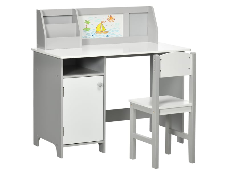  Ensemble table et chaise pour enfant avec tableau blanc - 90l x 45l x 85h cm gris - bureau pour enfant +5 ans  - Conforama B