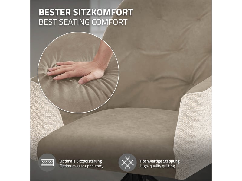  Ml-design lot de 2 chaises de salle à manger cuisine, pivotantes à 360°, en tissu tissé et simili, avec accoudoirs et dossier, cadre en acier, pieds réglables, rembourrage confortable, beige ECD Germany GmbH - Conforama D