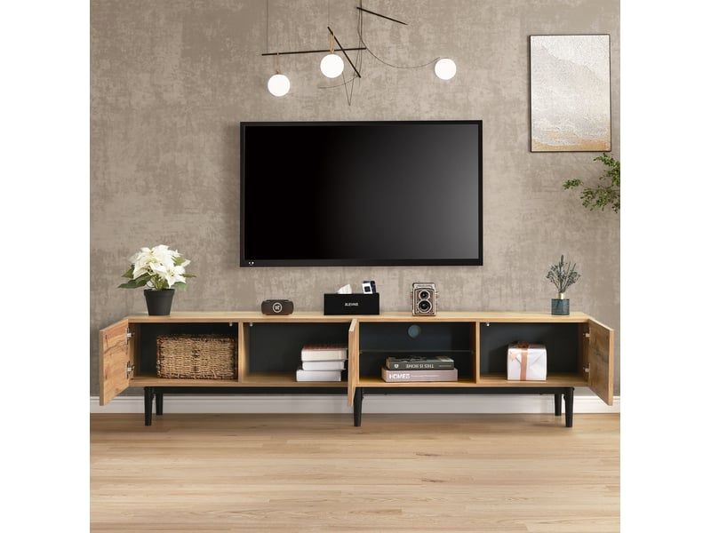  Meuble tv 175 x 31 x 41 cm en mdf chêne clair avec led pilotées par application  - Conforama E