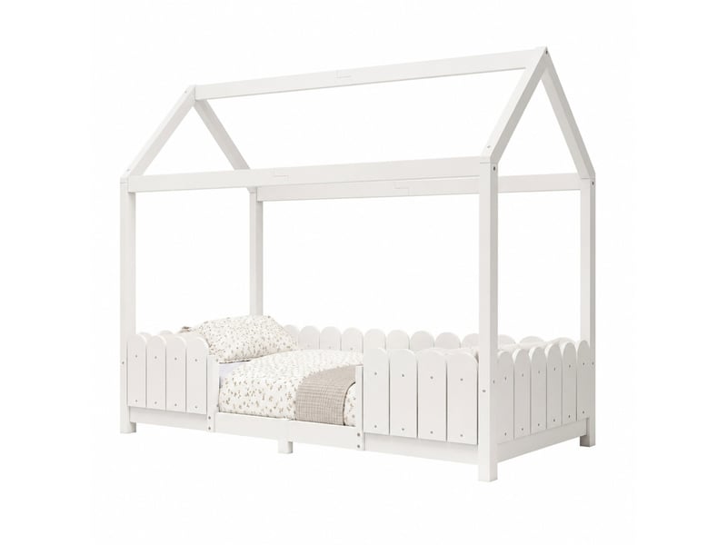  Lit cabane enfant 90x200 avec barrière de sécurité et sommier à lattes evryae  - Conforama A