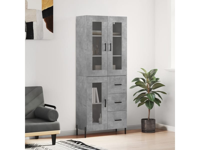 Buffet haut - bahut - meuble de rangement gris béton 69,5x34x180 cm bois d'ingénierie - Conforama B
