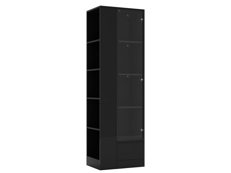  Vitrine led avec porte vitrée et tiroir 50x35x160 cm noire brillante  - Conforama R