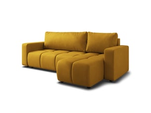 Canapé d'angle réversible convertible MASSENO  3 places Polyester jaune avec coffre de rangement