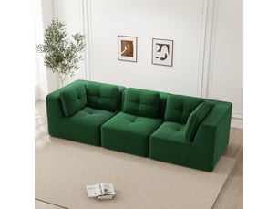 Canapé droit sans cadre, canapé modulaire 3 places, cord, assise profonde, sans montage, vert
