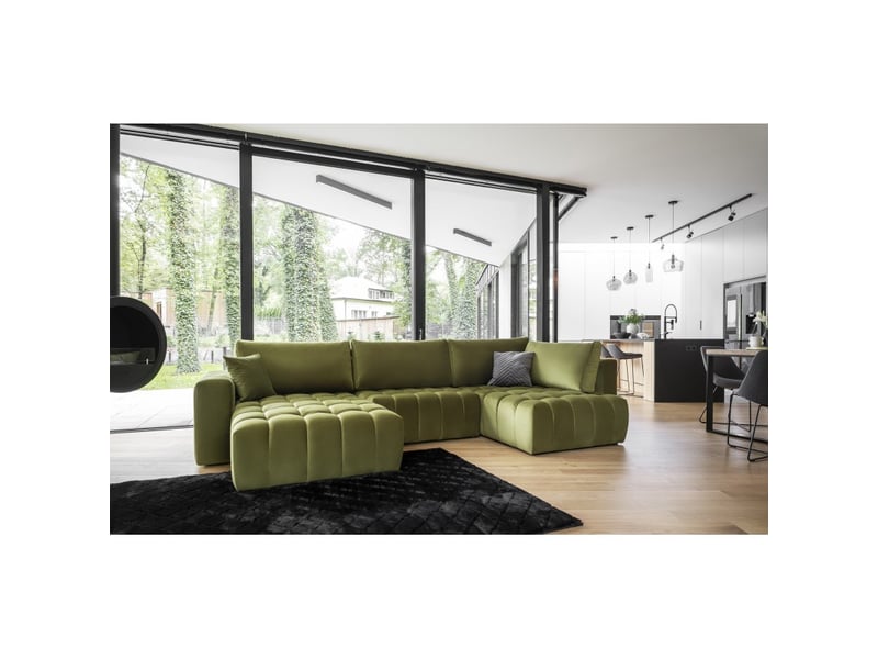  Canapé d'angle bonita convertible 6 places vert caca d'oie effet velours – gauche – 350x175cm  - Conforama B