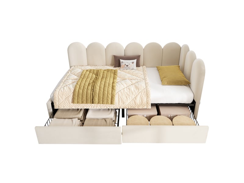  Lit avec rangement 90x190 cm avec 2 tiroirs sans matelas beige  - Conforama A