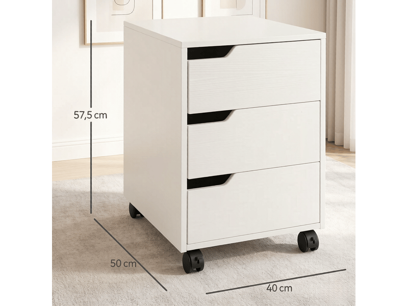  Caisson mobile 3 tiroirs 40x50x57,5 cm blanc mdf et métal, rangement de documents sur roulettes  - Conforama C
