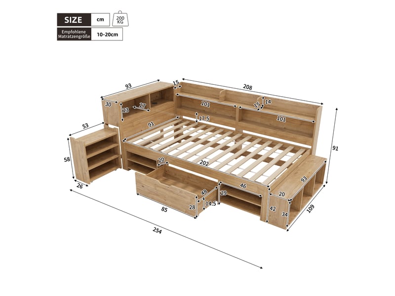  Lit avec rangement 90x200cm coloris naturel contreplaqué lit enfant naturel - Conforama C