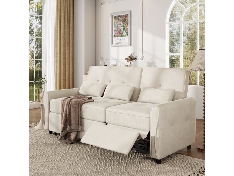  Canapé convertible 3 places 176 cm, fonction lit avec assise extensible et dossier réglable 3 positions, tissu chenille, beige OMNIGLINT TRADING LTD - Conforama D