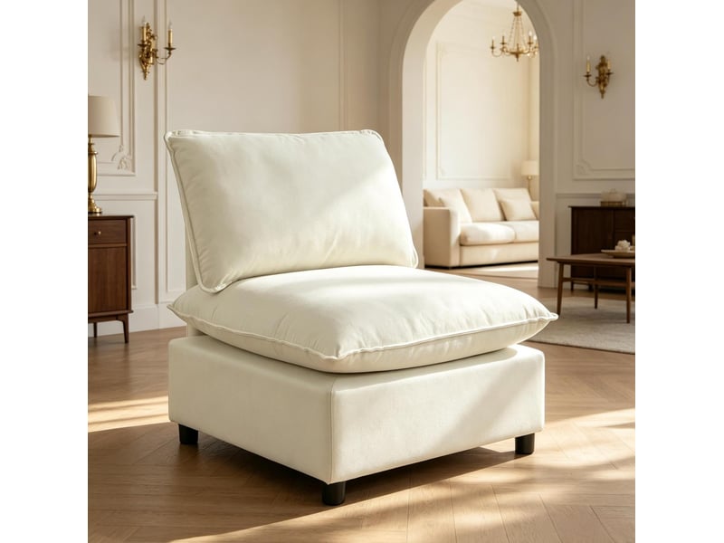  Fauteuil tcqpz 1 place fixe 74 x 85 x 78 cm en tissu crème  - Conforama B