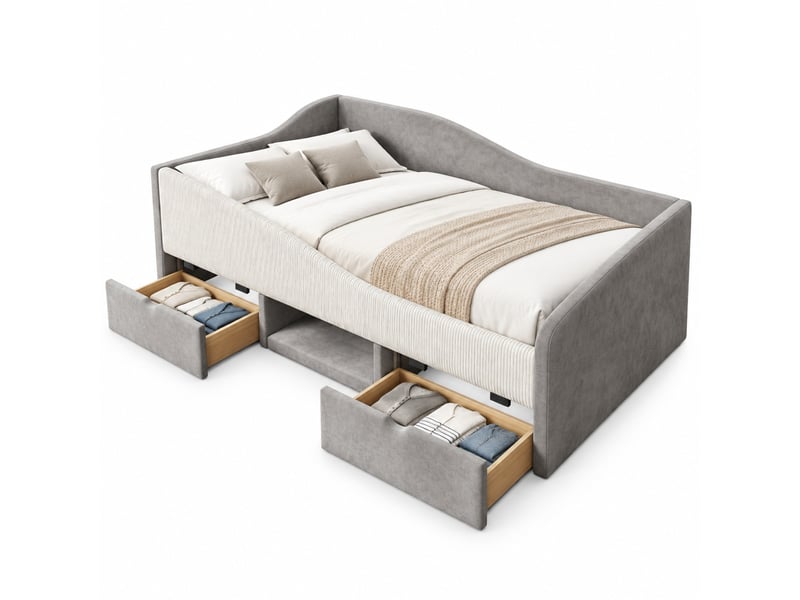  Lit avec rangement, 90x190 cm, avec 2 tiroirs pratiques, barrières de sécurité, matelas non inclus, mdf, coloris gris  - Conforama A