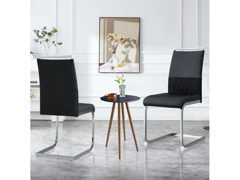  Lot de 2 chaises de salle à manger noires, dossier haut en polyuréthane et lin, assise rembourrée, style moderne  - Conforama B