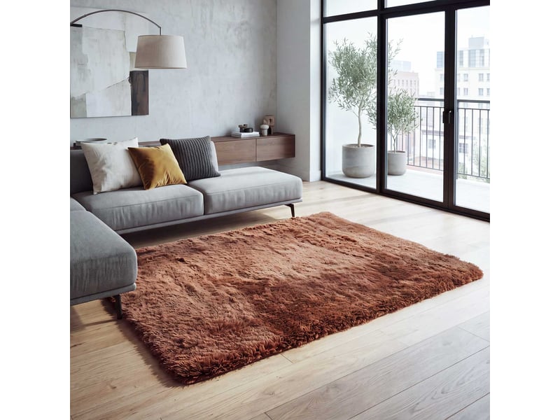  Tapis hwc-f69, shaggy, épais, poil long, tissutextile, cotonneux, doux, 160x120cm - marron foncé  - Conforama B