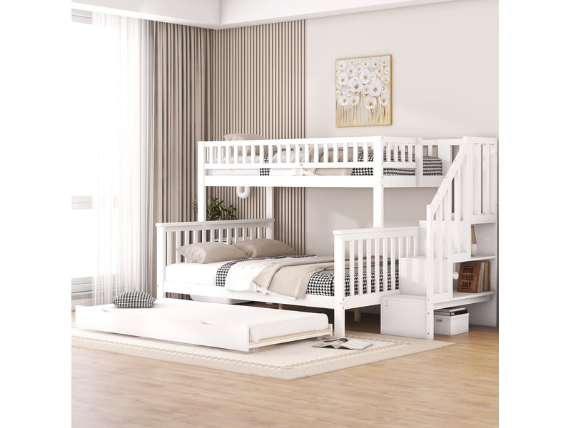  Lit superposé enfant 90x200 et 140x200 cm avec lit gigogne blanc  - Conforama B