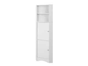 Meuble d'angle de salle de bain 36.5x36.5x155 cm avec tablette réglable panneau de particules blanc