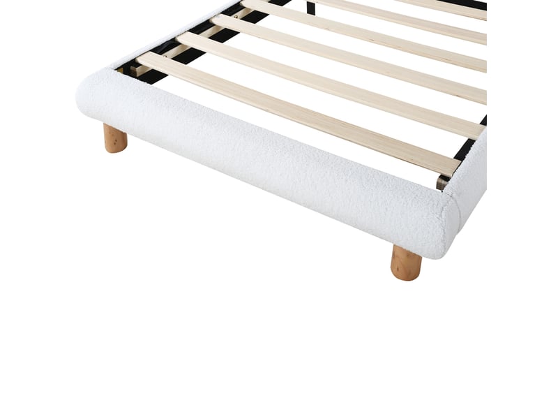  Lit enfant 90x200cm, lit en bois, tête de lit semi - circulaire incluse, lit simple, mdf + velours, rose, sans matelas  - Conforama D