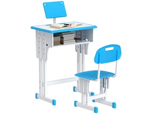 Bureau et chaise pour enfant avec support de lecture casier crochet et porte stylo 60 x 45x 90-102 cm bleu