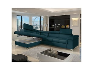 Canapé d'angle convertible palazzo 4 places bleu foncé – angle gauche avec 1 coussin