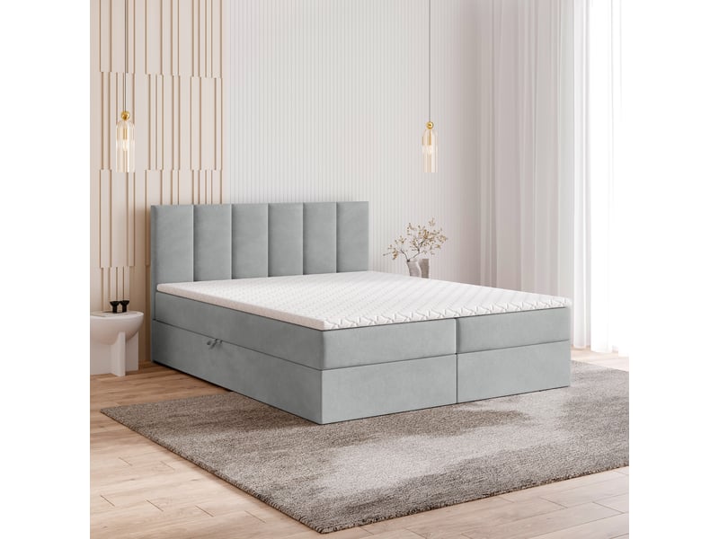  Boxspring meril 200x200 cm, lit complet avec matelas, gris  - Conforama B