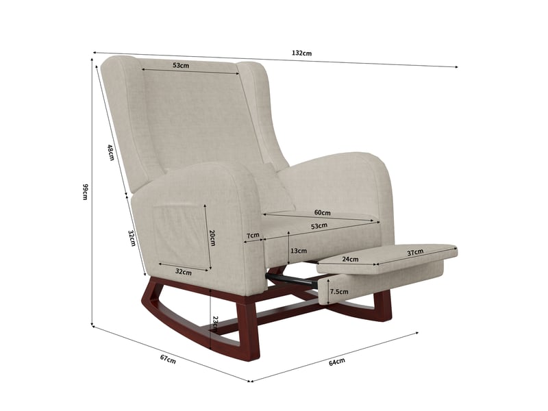  Chaise à bascule rembourrée avec repose-pieds réglable – fauteuil relax ergonomique en tissu lin beige, coussin lombaire inclus  - Conforama C