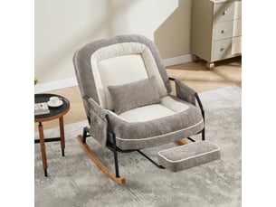 Fauteuil à bascule xxl avec repose-pieds, rocking-chair à dossier réglable, coussin rembourré, poche latérale, revêtement fausse fourrure, gris